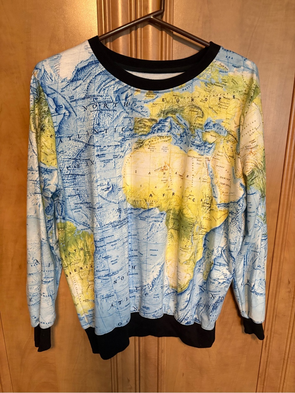 Map Print Crewneck Sweater - Blue & Yellow